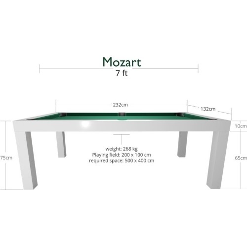 Stół bilardowy Dynamic Mozart – matowy biały, 7 stóp