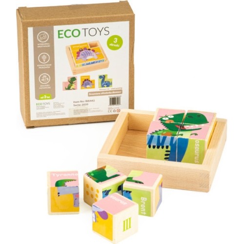 Edukacyjne drewniane klocki puzzle Ecotoys Dino