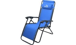 Składane krzesło kempingowe turystyczne z podnóżkiem i podgłówkiem Leżak Cattara Livorno - Niebieskie