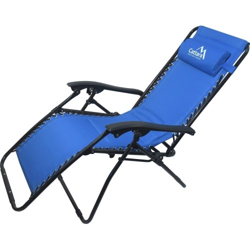 Składane krzesło kempingowe turystyczne z podnóżkiem i podgłówkiem Leżak Cattara Livorno - Niebieskie