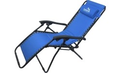 Składane krzesło kempingowe turystyczne z podnóżkiem i podgłówkiem Leżak Cattara Livorno - Niebieskie