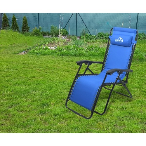 Składane krzesło kempingowe turystyczne z podnóżkiem i podgłówkiem Leżak Cattara Livorno - Niebieskie