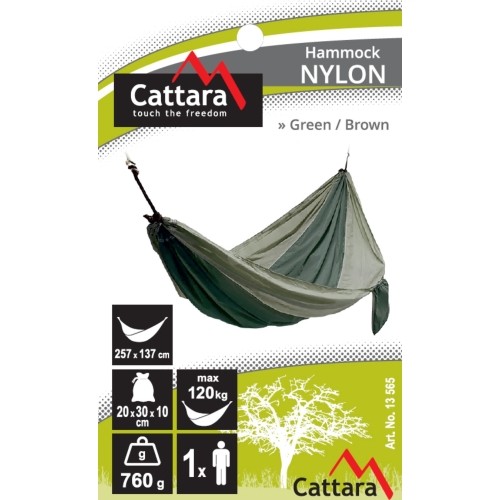 Hamak turystyczny Cattara Nylon - Zielono-brązowy, 275 x 137 cm