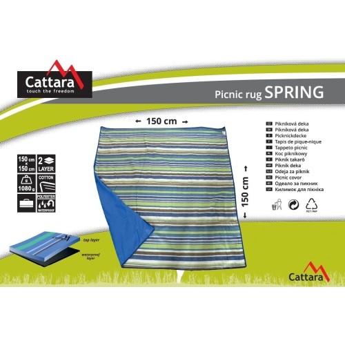 Koc piknikowy Cattara Spring niebieski w paski 150x150 cm