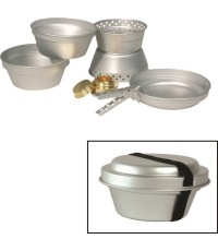 Aluminiowy zestaw do gotowania (2 garnki, patelnia, palnik) Mil-Tec