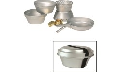 Aluminiowy zestaw do gotowania (2 garnki, patelnia, palnik) Mil-Tec