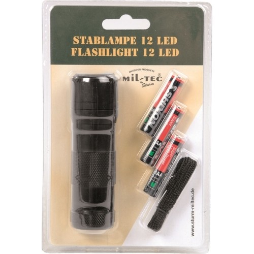 Czarna latarka 12 LED (3AAA)
