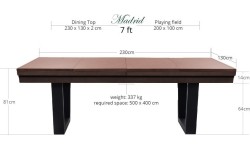 Stół bilardowy / jadalny Rasson Madrid, orzech, 7 ft, sukno Club Cloth żółto-zielone