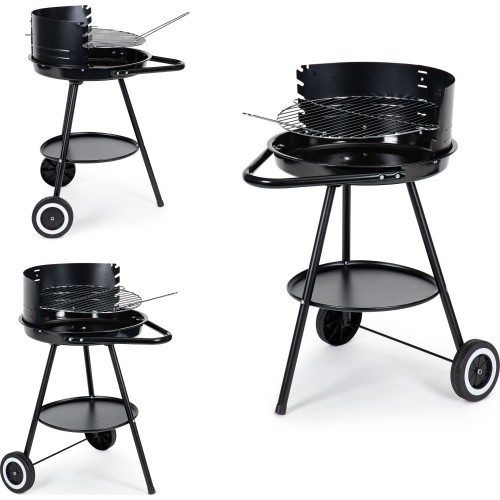 Grill ogrodowy z okrągłym rusztem i regulowaną wysokością rusztu