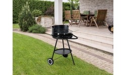 Grill ogrodowy z okrągłym rusztem i regulowaną wysokością rusztu