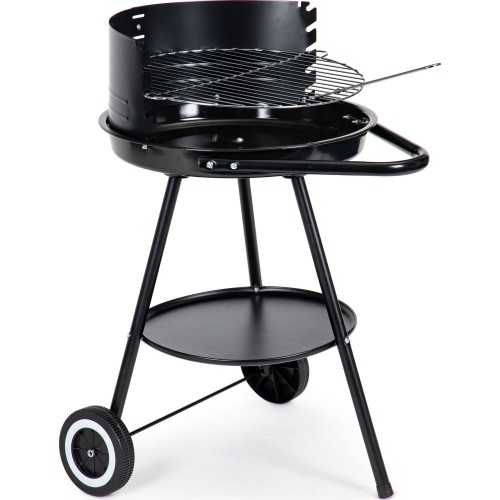 Grill ogrodowy z okrągłym rusztem i regulowaną wysokością rusztu