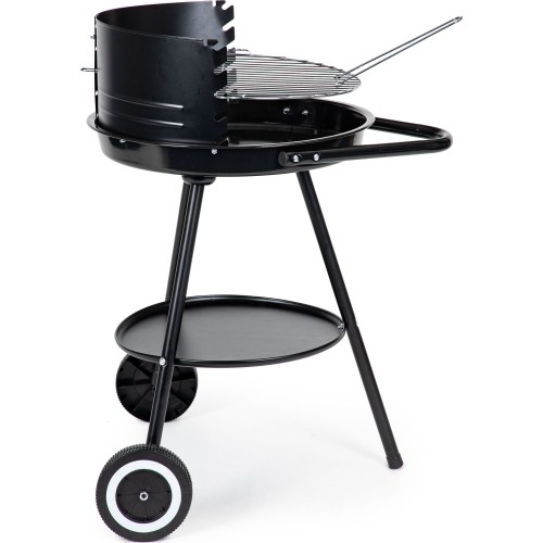 Grill ogrodowy z okrągłym rusztem i regulowaną wysokością rusztu