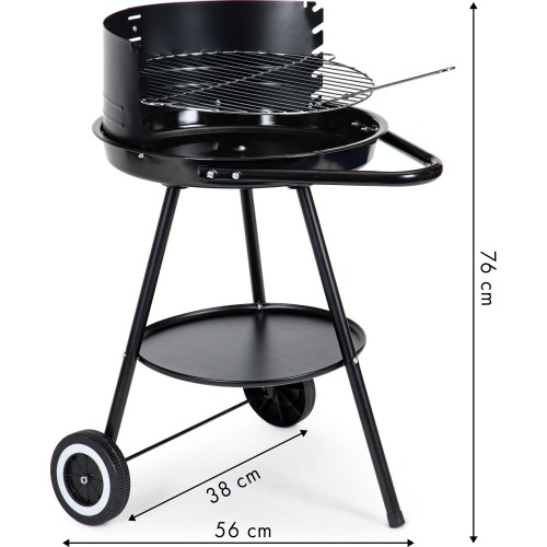 Grill ogrodowy z okrągłym rusztem i regulowaną wysokością rusztu