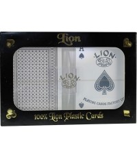 Karty do pokera Lion w 100% plastikowe, podwójne, czarne