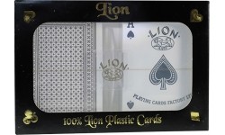 Karty do pokera Lion w 100% plastikowe, podwójne, czarne