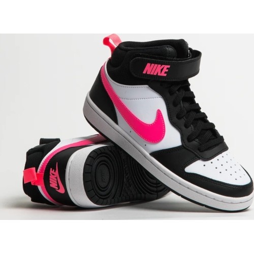 Buty młodzieżowe Nike Court Borough Mid 2 White Black Pink CD7782 005