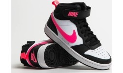 Buty młodzieżowe Nike Court Borough Mid 2 White Black Pink CD7782 005