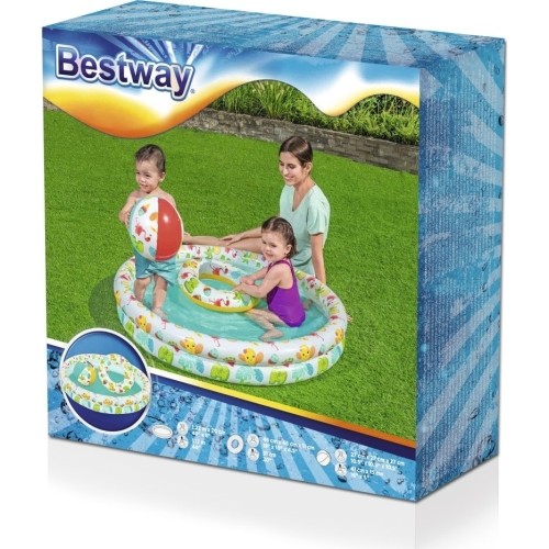 Basen dmuchany z kołem i piłkami, zestaw 3 w 1, 122x20 cm, Bestway
