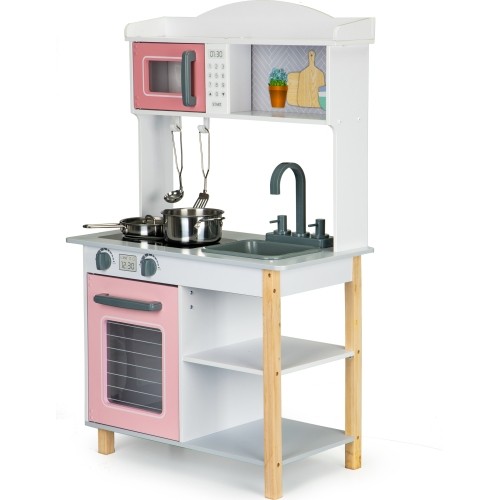 Drewniana kuchnia dla dzieci + metalowe akcesoria Ecotoys