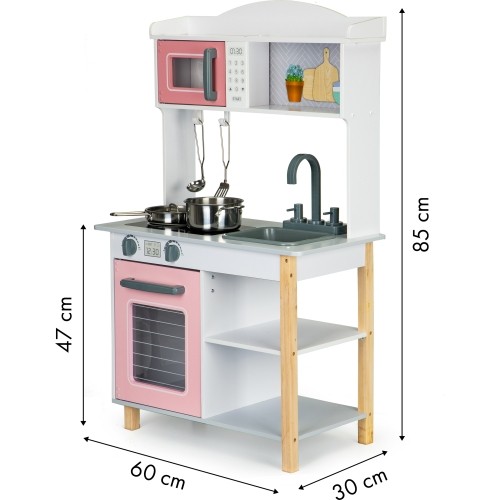 Drewniana kuchnia dla dzieci + metalowe akcesoria Ecotoys