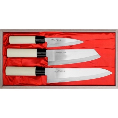 Zestaw 3 noży Satake Megumi (Chef/Bunka/uniwersalny)