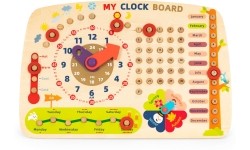 Drewniana tablica manipulacyjna dla dzieci kalendarz zegar ECOTOYS