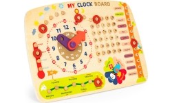 Drewniana tablica manipulacyjna dla dzieci kalendarz zegar ECOTOYS