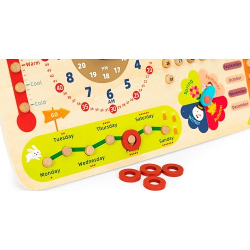 Drewniana tablica manipulacyjna dla dzieci kalendarz zegar ECOTOYS