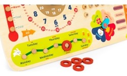 Drewniana tablica manipulacyjna dla dzieci kalendarz zegar ECOTOYS
