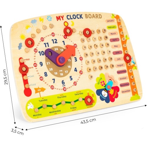 Drewniana tablica manipulacyjna dla dzieci kalendarz zegar ECOTOYS