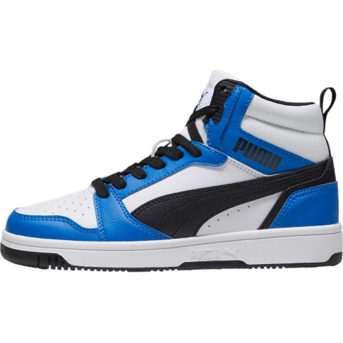 Puma Rebound V6 Mid Jr buty młodzieżowe White Blue Black 393831 06