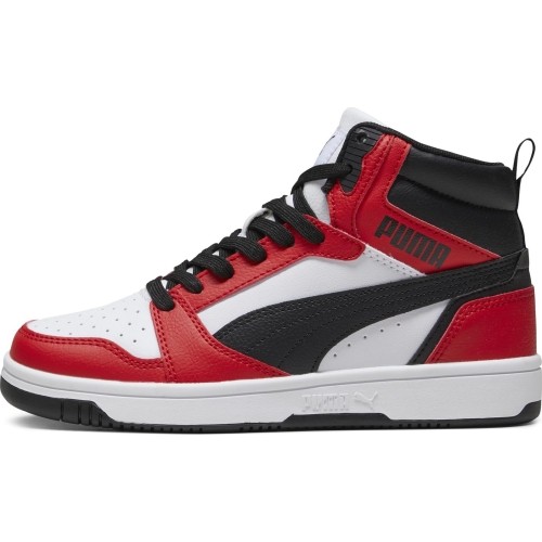 Puma Rebound V6 Mid Jr buty młodzieżowe White Red Black 393831 03