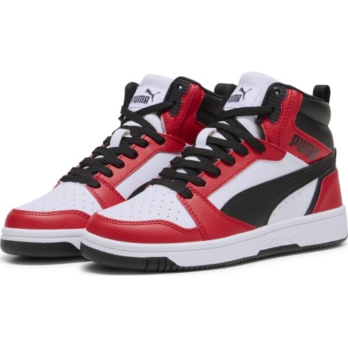 Puma Rebound V6 Mid Jr buty młodzieżowe White Red Black 393831 03