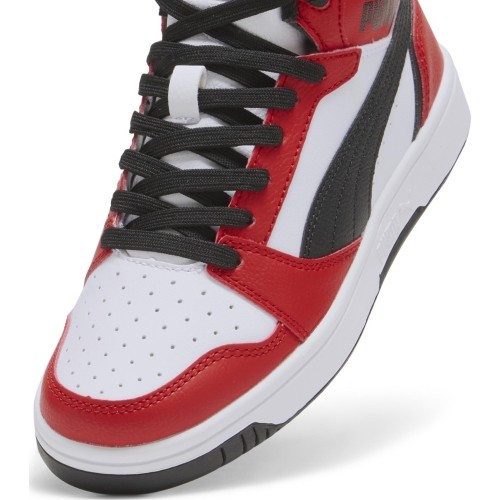 Puma Rebound V6 Mid Jr buty młodzieżowe White Red Black 393831 03
