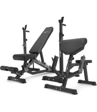 Zestaw MS33_2.0 | Ławka dwustronna + wielopoziomowe stojaki (2 sztuki) pod sztangę z asekuracją + Ławka Scotta (modlitewnik) z