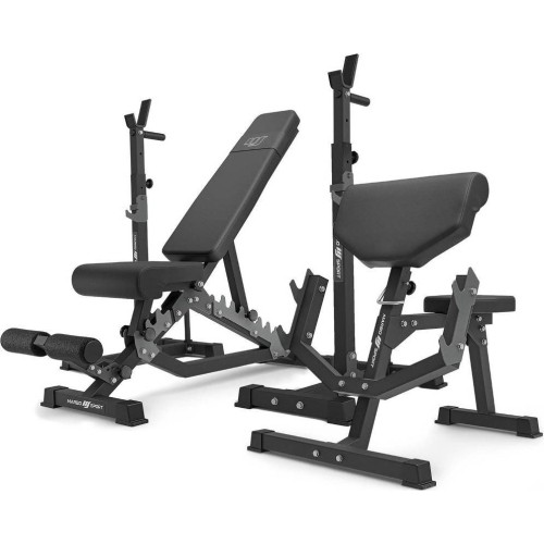 Zestaw MS33_2.0 | Ławka dwustronna + wielopoziomowe stojaki (2 sztuki) pod sztangę z asekuracją + Ławka Scotta (modlitewnik) z