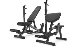 Zestaw MS33_2.0 | Ławka dwustronna + wielopoziomowe stojaki (2 sztuki) pod sztangę z asekuracją + Ławka Scotta (modlitewnik) z