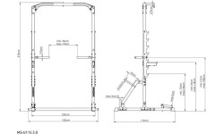 Klatka half-rack (drążek do pociągania ze stojakami i poręczami + uchwytem landmine) MS-U115 2.0 - Marbo Sport