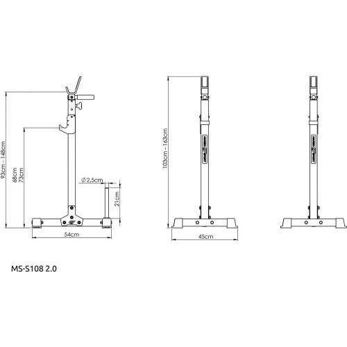 Wielopoziomowe stojaki (2 sztuki) pod sztangę z asekuracją MS-S108 2.0 - Marbo Sport