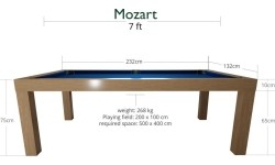 Stół bilardowy / stół do jadalni, Mozart, 7 stóp, dąb, obrus klubowy żółto-zielony