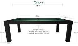 Stół bilardowy / stół jadalniany, Diner, 7 ft., matowo-czarny, obrus klubowy żółto-zielony