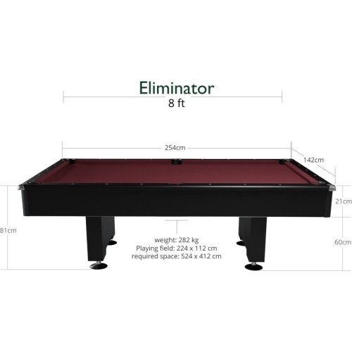 Stół bilardowy, Pool, Eliminator, 8 stóp, obrus klubowy bordowy (bez dopłaty)