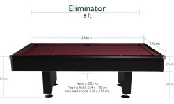 Stół bilardowy, Pool, Eliminator, 8 stóp, obrus klubowy bordowy (bez dopłaty)
