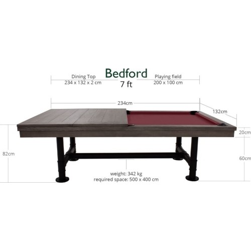 Stół bilardowy Rasson Bedford, pool, szary, 7 ft, sukno Club Cloth żółto-zielone