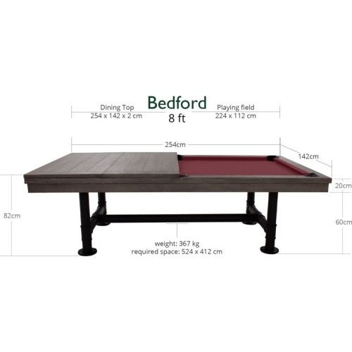 Stół bilardowy, Pool, Rasson Bedford, szary, 8 stóp, obrus żółto-zielony