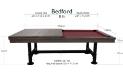 Stół bilardowy, Pool, Rasson Bedford, szary, 8 stóp, obrus żółto-zielony