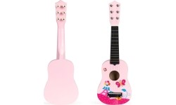 Gitara dla dzieci drewniana metalowe struny kostka- różowa