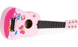 Gitara dla dzieci drewniana metalowe struny kostka- różowa