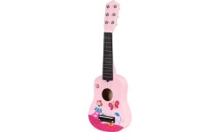 Gitara dla dzieci drewniana metalowe struny kostka- różowa