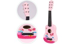 Gitara dla dzieci drewniana metalowe struny kostka- różowa